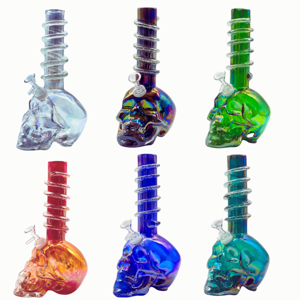 12" SKULL BLOWN SOFT GLASS GLOW BONG