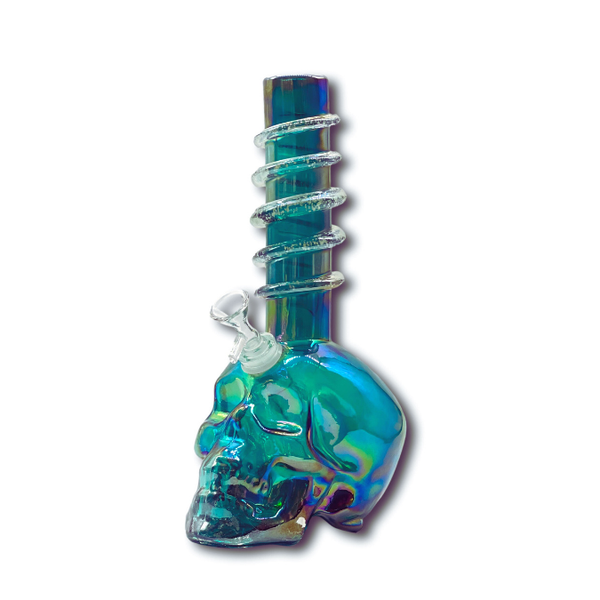 12" SKULL BLOWN SOFT GLASS GLOW BONG