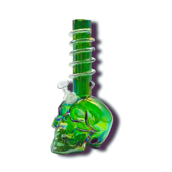 12" SKULL BLOWN SOFT GLASS GLOW BONG