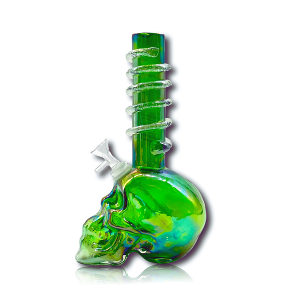 12" SKULL BLOWN SOFT GLASS GLOW BONG