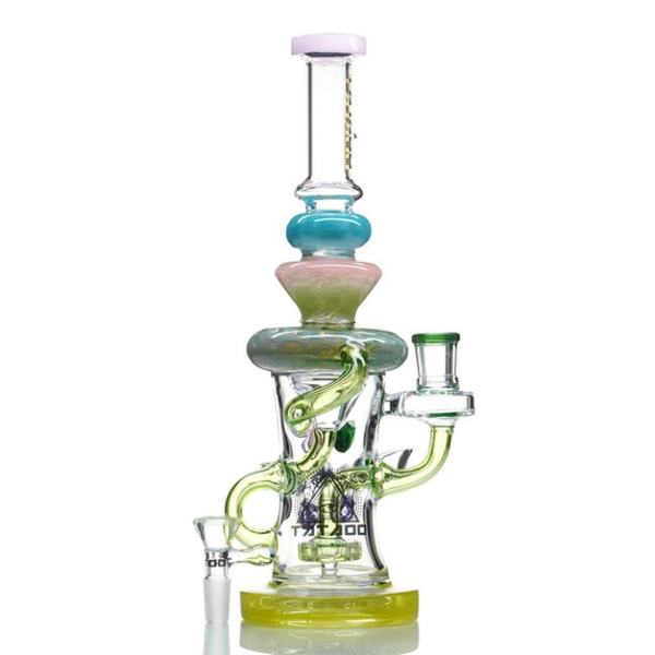 12" TATTOO GLASS KIWI SAPPHIRE RECYCLER DAB RIG