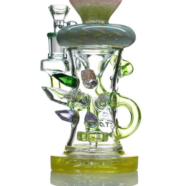 12" TATTOO GLASS KIWI SAPPHIRE RECYCLER DAB RIG