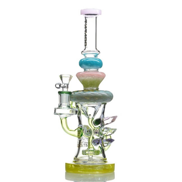 12" TATTOO GLASS KIWI SAPPHIRE RECYCLER DAB RIG