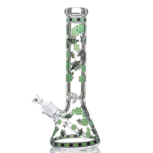 14" GREEN BEE GLOW BEAKER BONG