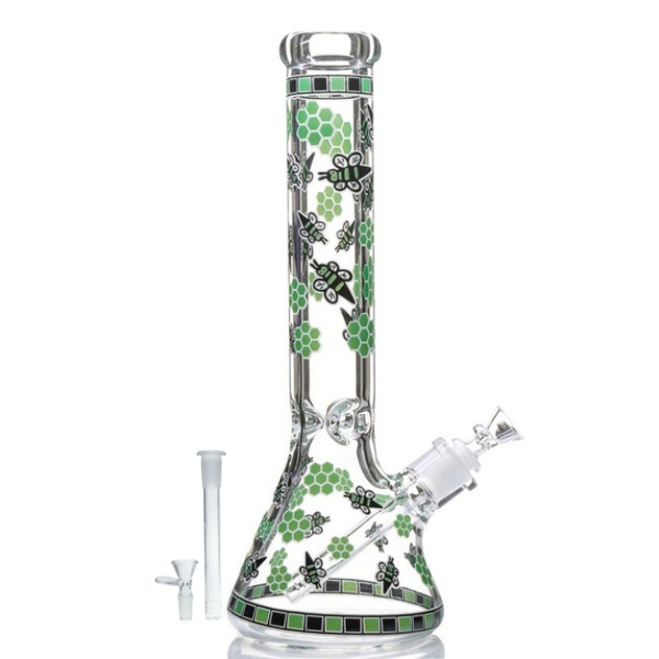 14" GREEN BEE GLOW BEAKER BONG