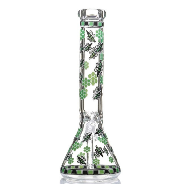 14" GREEN BEE GLOW BEAKER BONG