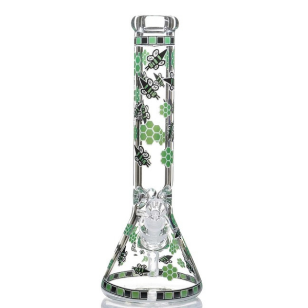 14" GREEN BEE GLOW BEAKER BONG