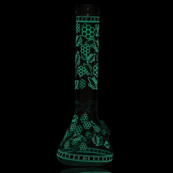 14" GREEN BEE GLOW BEAKER BONG