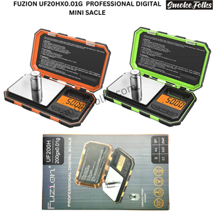 Fuzion UF200H 200g x 0.01g Digital Mini Scale main front sides image of orange and green color 
