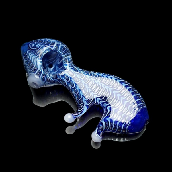 5" SNAKE GLASS HAND PIPE bLUE FRONT