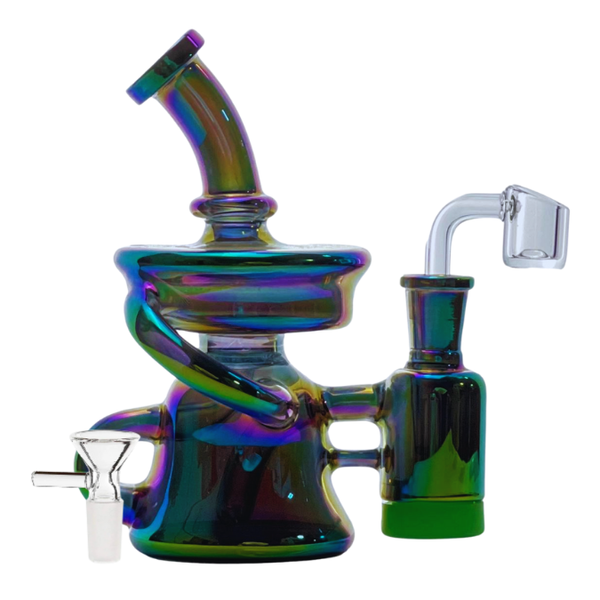 7" CRYSTAL GLASS RECYCLER DAB RIG WITH RECLAIMER RAINBOW 