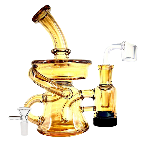 7" CRYSTAL GLASS RECYCLER DAB RIG WITH RECLAIMER GOLD 