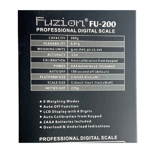 Fuzion FU-200 Professional Digital Scale back side box image 