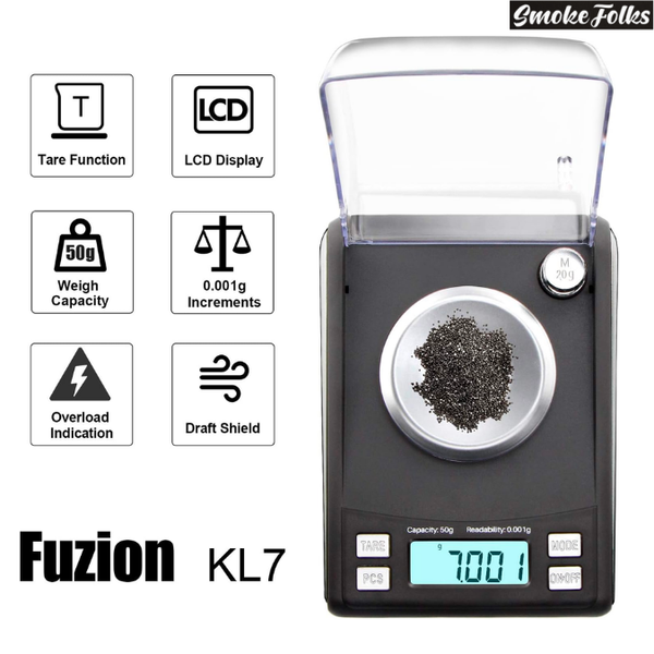 Fuzion KL7-Series Professional Digital Mini Scale front side image showing all the features in the scale 