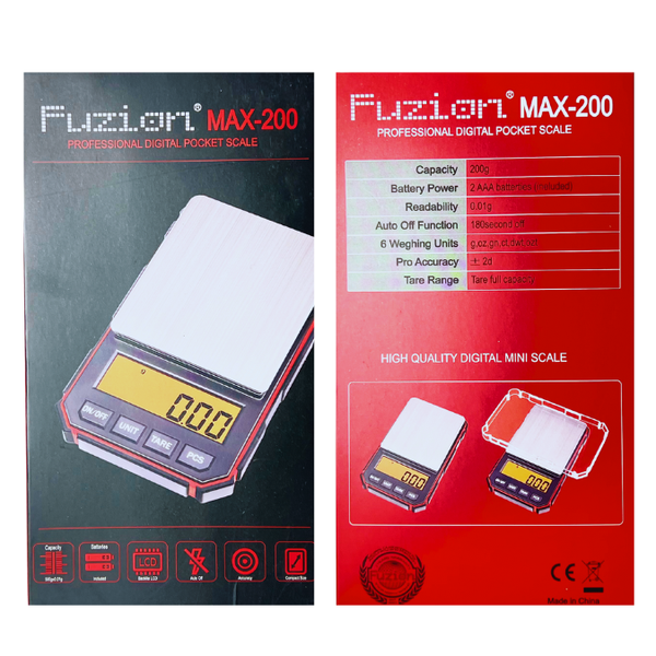 Fuzion MAX-200 Professional Digital Scale red color box front and back sides image 