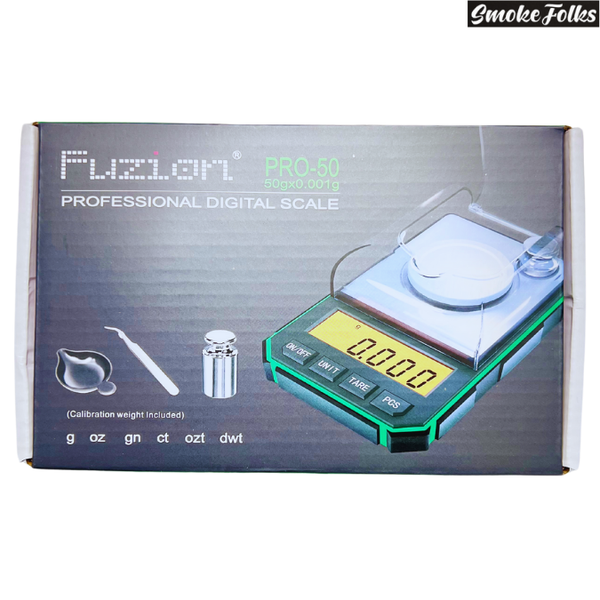 Fuzion PRO-50 X 0.001G Professional Digital Scale green color box front side image 