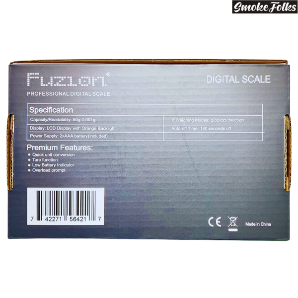 Fuzion PRO-50 X 0.001G Professional Digital Scale green color box back side image 