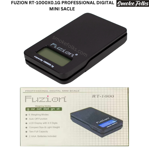 Fuzion RT-1000 x 0.1g Professional Digital Mini Scale main image of the scale and box 