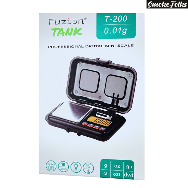 Fuzion Tank T-200 x 0.01g Professional Digital Mini Scale front side box image of the scale 