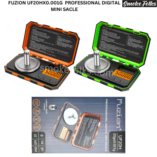 Fuzion UF20H x 0.001g Professional Digital Mini Scale main image of the orange and green scale 