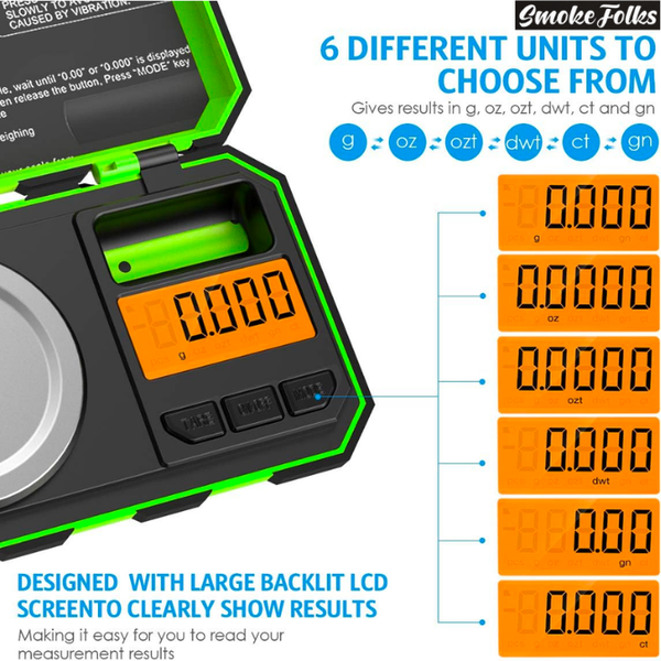 Fuzion UF20H x 0.001g Professional Digital Mini Scale green color screen showing image 