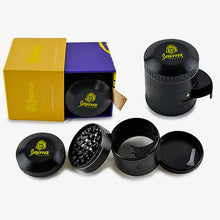 Load image into Gallery viewer, Shredder - Stealth Side Open Grinder (2.5&quot;)(63mm) Unleash the art of discreet grinding with the Shredder - Stealth Side Open Grinder. This 4-piece marvel features a Heavy Duty build, a spacious 63mm size, and a side open design for a unique and convenient herb preparation ritual.

