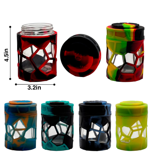 Introducing the Space King Stackable Silicone Glass Jar – the latest innovation in discreet and versatile storage. This silicone-covered glass stash jar, adorned with a child-proof lid, is not just storage; it's a stylish addition to the Space King family. Let's explore the features that make this jar a game-changer: