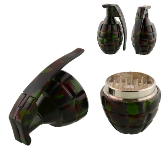 Novelty Grinder - Grenade 3 piece (1.5") Bring a blast of style to your herb preparation with the Novelty Grinder - Grenade. This 3-piece novelty grinder features a Heavy Duty build, a compact 1.5" size, and a unique grenade design for a grinding experience that explodes with character.