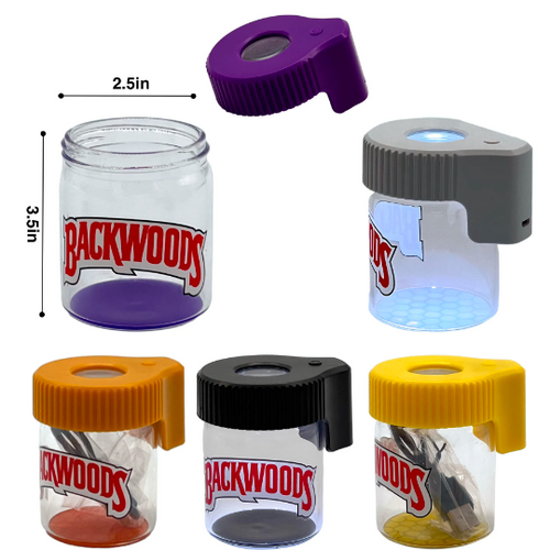 Introducing the Backwoods LED Assortment Glass Jar – where innovation meets style to elevate your storage experience. This LED Jar Assortment is not just a storage solution; it's a visual delight that combines functionality and flair. Let's dive into the features that make this jar a must-have for the modern enthusiast: