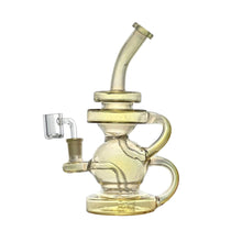Load image into Gallery viewer, Introducing the Electroplated Yellow Double Twist Ball Glass Smoker Water Pipe – Illuminate Your Smoking Experience with Style  Immerse yourself in a world of vibrant color and unparalleled design with our Electroplated Yellow Double Twist Ball Glass Smoker Water Pipe. This stunning piece seamlessly merges artistry with functionality, offering a smoking experience that&#39;s as visually captivating as it is enjoyable.
