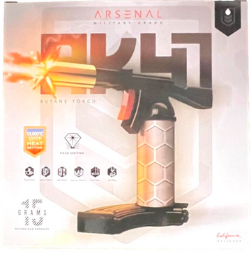 Presenting the Arsenal Military Grade AK-47 Butane Torch – a symbol of power, precision, and innovation. This torch is not just a tool; it's a statement piece designed for those who demand excellence. Let's explore the exceptional features that make the Arsenal AK-47 Butane Torch a must-have: