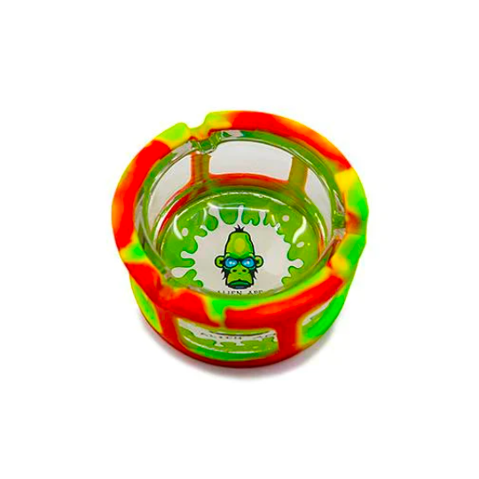 Alien Ape Glass Ashtray W/ Silicone Sleeve red yellow 