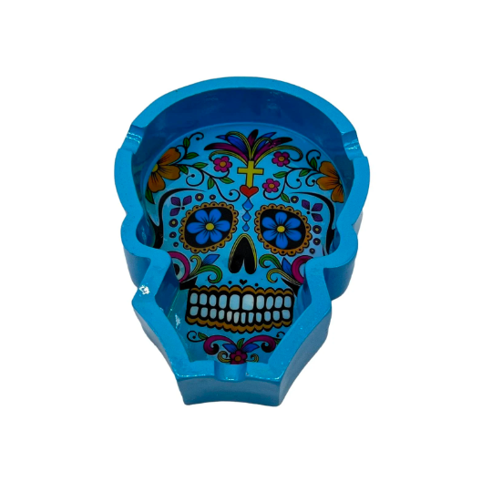 Ceramic Sugar Skull Ashtray BLUE