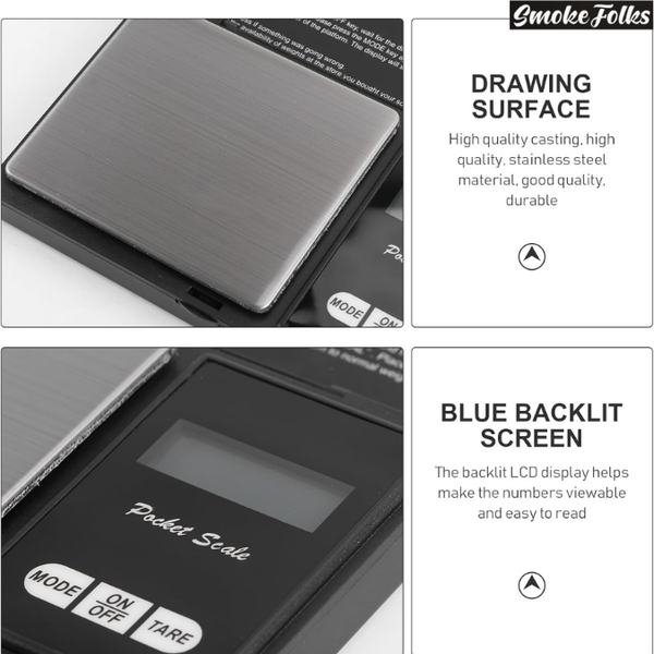 Levels CB-Series 500g x 0.1g Digital Scale side and screen image of the scale 