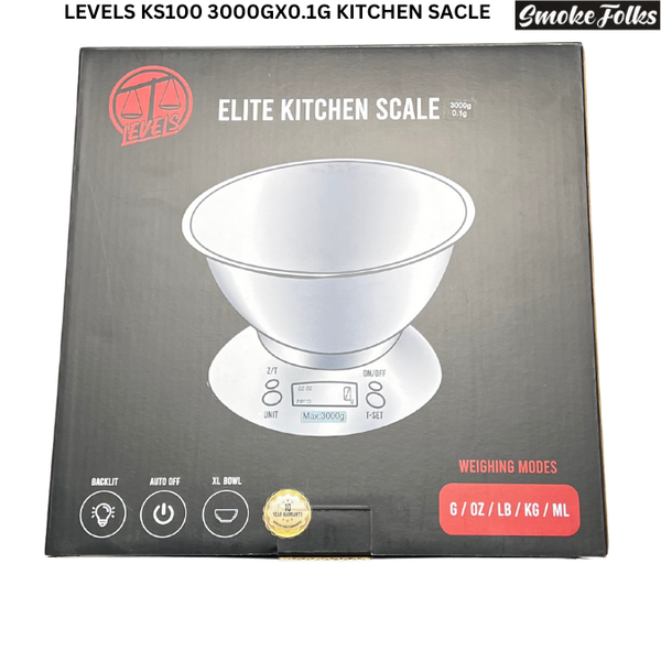 Levels Elite Kitchen 3000g x 0.1g Scale front side image of the scale box 