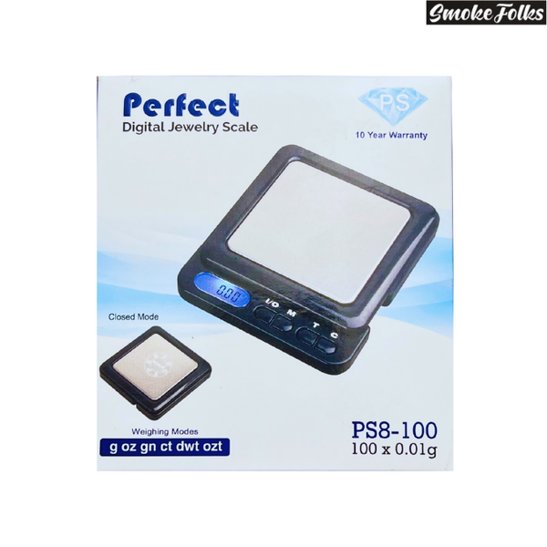 PERFECT DIGITAL JEWELRY SCALE PS8-100 front side box image of the scale 