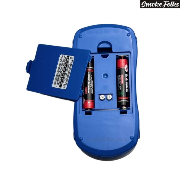 Perfect Racer PRW1-200G Digital Jewelry Scale blue color back side batteries showing image of the scale 